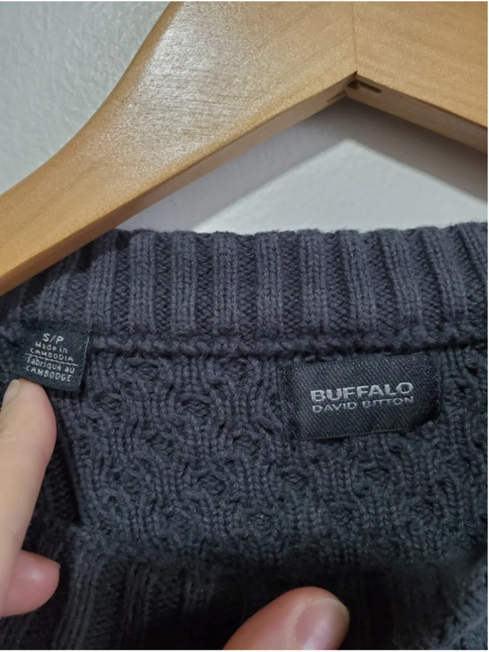 BUFFALO DAVID BITTON Cable Knit Fisherman Sweater Grey Small Crewneck Minimalist